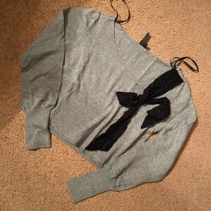 Material Girl Gray Sweater with Black Bow Accent